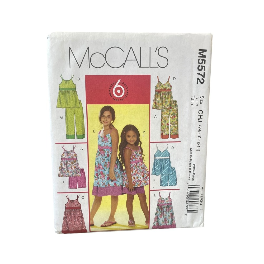 McCalls M5572 Sewing Pattern Girls 7-14 Loungewear Tops Dresses Pants Uncut
